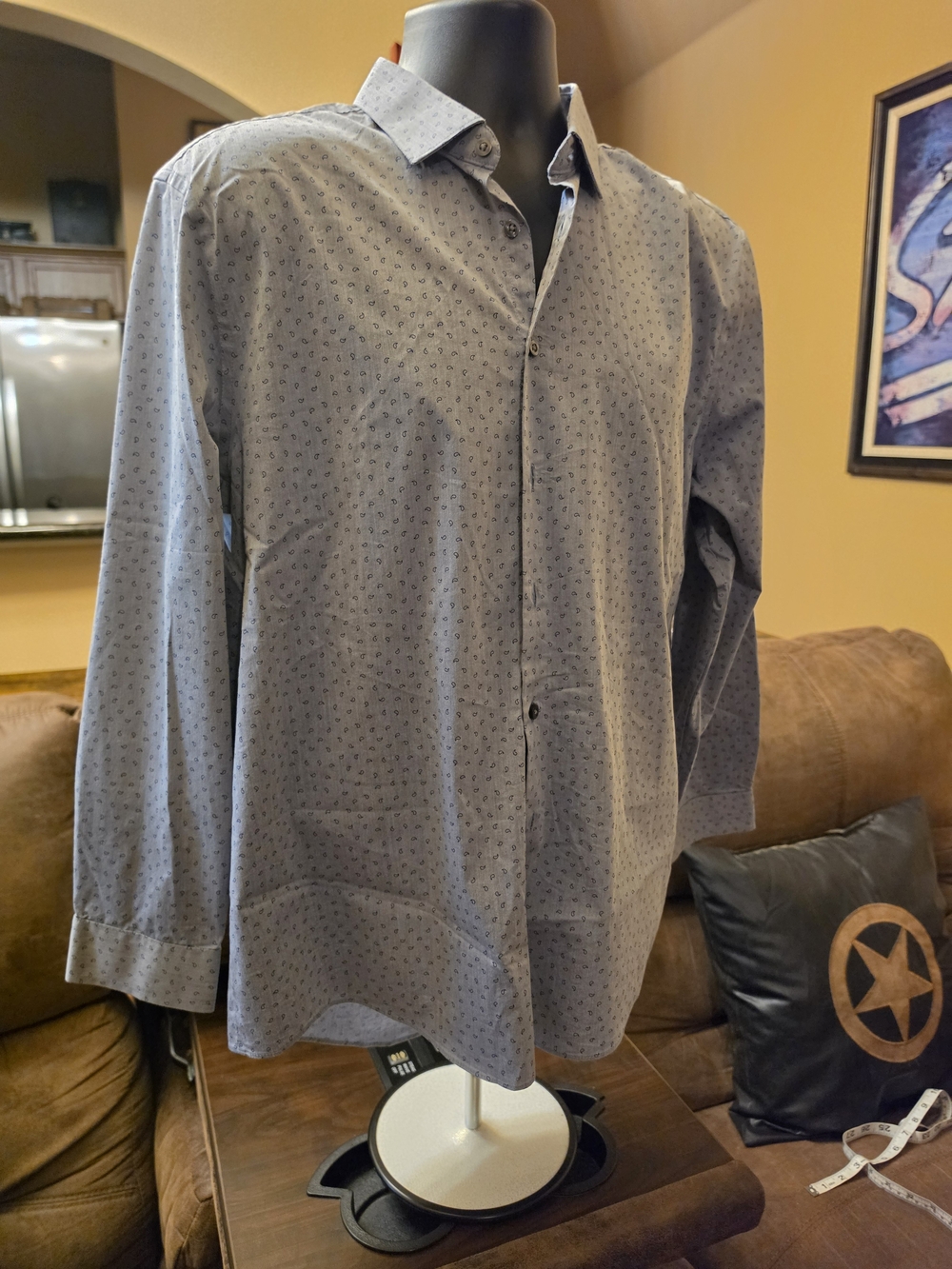jf j.ferrar Men's Light Blue Micro-Print Dress Shirt Sz L Reg.